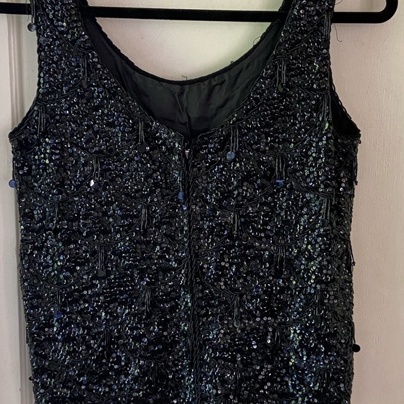 Vintage 80s Heavily Beaded/Sequined Black Wool Sleeveless Formal Evening Tank - Picture 8 of 13